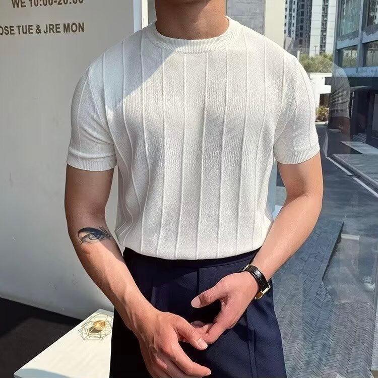 Solid Striped Knitted T-Shirt