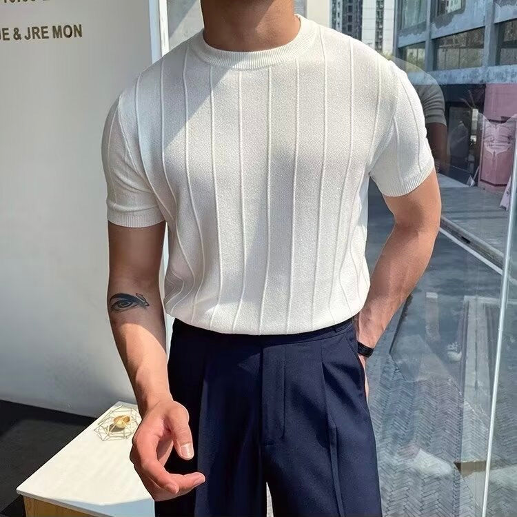 Solid Striped Knitted T-Shirt